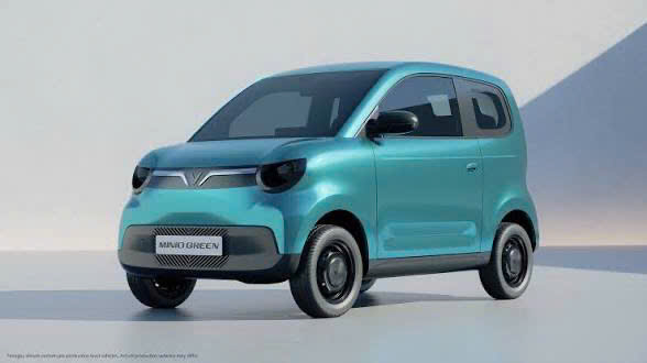 VinFast Minio Green mặt trước góc bên phải màu xanh lá — xe điện mini Green Series 2026, giá từ 269 triệu